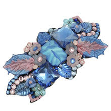 Load image into Gallery viewer, バレッタ ボヘミアングラス ブルー ピンク フラワー 留金8cm ba153094