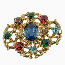 画像をギャラリービューアに読み込む, ブローチ ラインストーン ブルー ゴールド レッド グリーン br099233