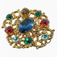 画像をギャラリービューアに読み込む, ブローチ ラインストーン ブルー ゴールド レッド グリーン br099233