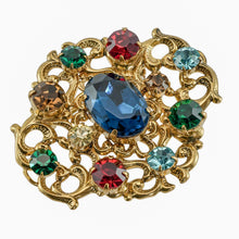 画像をギャラリービューアに読み込む, ブローチ ラインストーン ブルー ゴールド レッド グリーン br099233