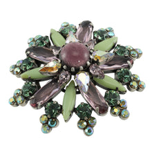 Load image into Gallery viewer, ブローチ ボヘミアングラス ラインストーン パープル グリーン 2WAY ペンダント br127993