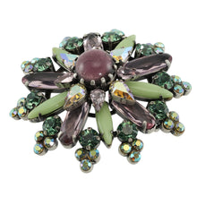 Load image into Gallery viewer, ブローチ ボヘミアングラス ラインストーン パープル グリーン 2WAY ペンダント br127993