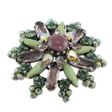 Load image into Gallery viewer, ブローチ ボヘミアングラス ラインストーン パープル グリーン 2WAY ペンダント br127993