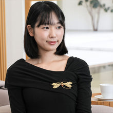 画像をギャラリービューアに読み込む, ブローチ ボヘミアングラス ラインストーン ブラウン グレー ゴールド とんぼ br153078