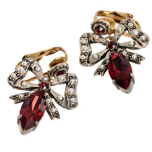 画像をギャラリービューアに読み込む, イヤリング ラインストーン パール レッド ホワイト ゴールド リボン er060424