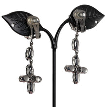 画像をギャラリービューアに読み込む, イヤリング ラインストーンブラック ハンギング フラワー er098548