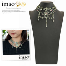 画像をギャラリービューアに読み込む, ネックレス ラインストーン ボヘミアングラス グリーン ピンク フラワー ハンギング 31cm nl122448