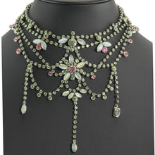 画像をギャラリービューアに読み込む, ネックレス ラインストーン ボヘミアングラス グリーン ピンク フラワー ハンギング 31cm nl122448