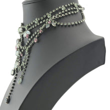 画像をギャラリービューアに読み込む, ネックレス ラインストーン ボヘミアングラス グリーン ピンク フラワー ハンギング 31cm nl122448