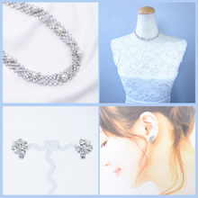 画像をギャラリービューアに読み込む, ネックレス&イヤリングセット ラインストーン パール クリアカラー ホワイト 149850 147849