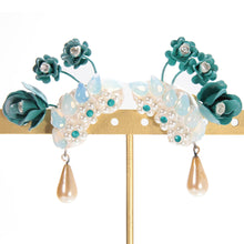 画像をギャラリービューアに読み込む, イヤリング ボヘミアングラス パール ラインストーン ローズ ブルー ホワイト 059284
