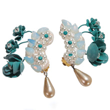 画像をギャラリービューアに読み込む, イヤリング ボヘミアングラス パール ラインストーン ローズ ブルー ホワイト 059284