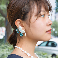 画像をギャラリービューアに読み込む, イヤリング ボヘミアングラス パール ラインストーン ローズ ブルー ホワイト 059284