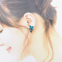 画像をギャラリービューアに読み込む, ピアス ラインストーン パール ブルー ホワイト フラワー 085074