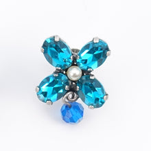 画像をギャラリービューアに読み込む, ピアス ラインストーン パール ブルー ホワイト フラワー 085074