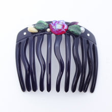画像をギャラリービューアに読み込む, コーム ヨーロピアングラス ローズ 葉 ブラック レッド かんざし ヘアアクセサリー 149449