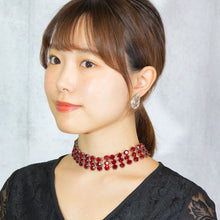 画像をギャラリービューアに読み込む, チョーカー ネックレス ラインストーン レッド 3連 089610