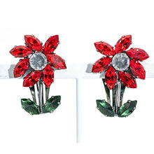 Load image into Gallery viewer, イヤリング ラインストーン レッド グリーン フラワー 092076 メール便