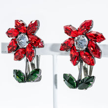Load image into Gallery viewer, イヤリング ラインストーン レッド グリーン フラワー 092076 メール便