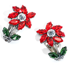 Load image into Gallery viewer, イヤリング ラインストーン レッド グリーン フラワー 092076 メール便