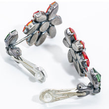 Load image into Gallery viewer, イヤリング ラインストーン レッド グリーン フラワー 092076 メール便