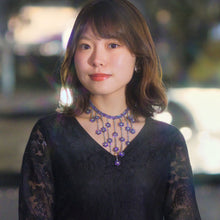 画像をギャラリービューアに読み込む, ネックレス ラインストーン パープル グリーン フラワー 099473