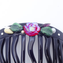 画像をギャラリービューアに読み込む, コーム ヨーロピアングラス ローズ 葉 ブラック レッド かんざし ヘアアクセサリー 149449