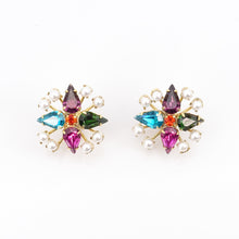 画像をギャラリービューアに読み込む, ピアス ラインストーン ブルー グリーン パープル ピンク オレンジ フラワー 124730