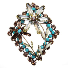 画像をギャラリービューアに読み込む, ブローチ ラインストーン イエロー ブルー フラワー 2WAY 126399