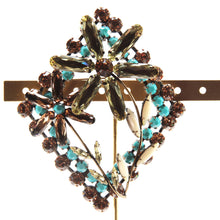 画像をギャラリービューアに読み込む, ブローチ ラインストーン イエロー ブルー フラワー 2WAY 126399