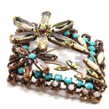 画像をギャラリービューアに読み込む, ブローチ ラインストーン イエロー ブルー フラワー 2WAY 126399