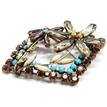 画像をギャラリービューアに読み込む, ブローチ ラインストーン イエロー ブルー フラワー 2WAY 126399