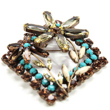 画像をギャラリービューアに読み込む, ブローチ ラインストーン イエロー ブルー フラワー 2WAY 126399