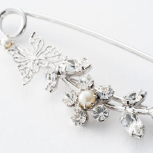 画像をギャラリービューアに読み込む, ブローチ ラインストーン フラワー バタフライ パール クリア ホワイト 137710 メール便