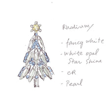 画像をギャラリービューアに読み込む, ブローチ ボヘミアングラス ラインストーン パール クリスマスツリー ホワイト ブルー 139257