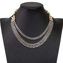 Load image into Gallery viewer, ネックレス ラインストーン パール 3連 ショート 41cm 143001