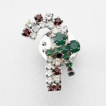 画像をギャラリービューアに読み込む, バッジ ラインストーン ホワイト レッド グリーン ステッキ クリスマス 杖 リボン 143166 メール便