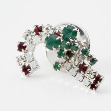 画像をギャラリービューアに読み込む, バッジ ラインストーン ホワイト レッド グリーン ステッキ クリスマス 杖 リボン 143166 メール便