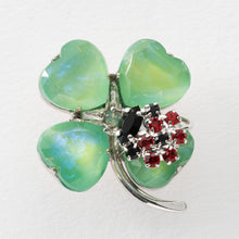 画像をギャラリービューアに読み込む, バッジ ボヘミアングラス ラインストーン クローバー てんとう虫 グリーン レッド 143489 メール便