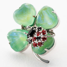 画像をギャラリービューアに読み込む, バッジ ボヘミアングラス ラインストーン クローバー てんとう虫 グリーン レッド 143489 メール便