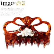 画像をギャラリービューアに読み込む, ヘアクリップ 白蝶貝 淡水パール ボヘミアングラス ラインストーン フラワー ホワイト クリアカラー ブラウン 145700