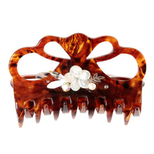 画像をギャラリービューアに読み込む, ヘアクリップ 白蝶貝 淡水パール ボヘミアングラス ラインストーン フラワー ホワイト クリアカラー ブラウン 145700