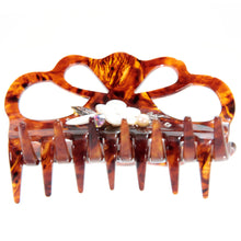 画像をギャラリービューアに読み込む, ヘアクリップ 白蝶貝 淡水パール ボヘミアングラス ラインストーン フラワー ホワイト クリアカラー ブラウン 145700