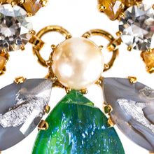 画像をギャラリービューアに読み込む, 【ももクロ佐々木彩夏さん着用】ネックレス ボヘミアングラス ラインストーン パール グリーン ゴールド グレー 40cm ショート 145819