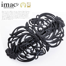 画像をギャラリービューアに読み込む, バレッタ レースメタル ブラック フラワー ボタニカル 留金9cm 147660