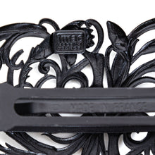 画像をギャラリービューアに読み込む, バレッタ レースメタル ブラック フラワー ボタニカル 留金9cm 147660