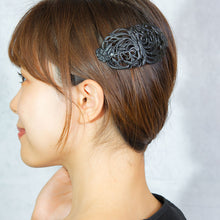 画像をギャラリービューアに読み込む, バレッタ レースメタル ブラック フラワー ボタニカル 留金9cm 147660