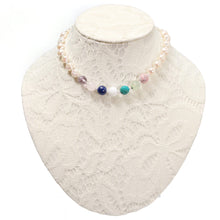 Load image into Gallery viewer, ネックレス 天然石 ターコイズ ラピスラズリ アメシスト ロードナイト ジェイド 淡水パール ローズクォーツ ブルー パープル ピンク ホワイト 39cm 148146