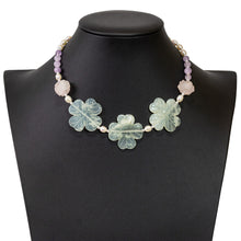 Load image into Gallery viewer, ネックレス 天然石 ジェイド アメシスト ローズクォーツ 淡水パール グリーン ピンク パープル クローバー ローズ 41cm nl148286