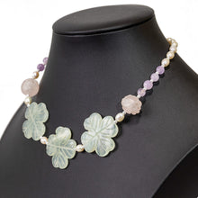 Load image into Gallery viewer, ネックレス 天然石 ジェイド アメシスト ローズクォーツ 淡水パール グリーン ピンク パープル クローバー ローズ 41cm nl148286